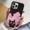 Pembe Bulutlar İçindeki Sevimli Kedi Tasarımlı Silikon Telefon Kılıfı