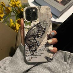 Yarım Kelebek Kanadı Gazete Küpürlü Baskılı Silikon Telefon Kılıfı