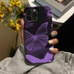 Mor Hologramlı Kelebek Baskılı Silikon Telefon Kılıfı