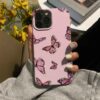 Uçuşan Pembe Parıltılı Kelebekler Baskılı Silikon Telefon Kılıfı
