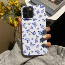 Minimal Uçuşan Mor Kelebekler Baskılı Silikon Telefon Kılıfı