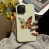 Yarı Ay Çiçeği Yarı Turuncu Kelebek Baskılı Silikon Telefon Kılıfı