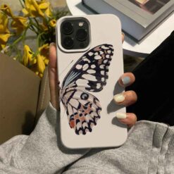 Kahve Rengi Yarım Desenli Kelebek Kanadı  Baskılı Silikon Telefon Kılıfı