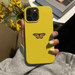 Minimal Turuncu Sarı Kelebek Baskılı Silikon Telefon Kılıfı