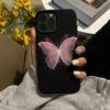 Pembe Hologramlı Kelebek Baskılı Silikon Telefon Kılıfı
