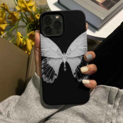 Gri Dev Kelebek Siyah Çizikli Baskılı Silikon Telefon Kılıfı