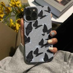 Uçuşan Siyah Parıltılı Kelebekler Baskılı Silikon Telefon Kılıfı