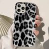 Gri Tüylü Leopar Deseni Tasarımlı Silikon Telefon Kılıfı