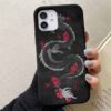 Sakura Motifli Siyah Ejderha Tasarımlı Silikon Telefon Kılıfı