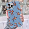 Mavi Arka Fonlu Turuncu Alevler Tasarımlı Silikon Telefon Kılıfı