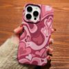 Bordo Pembe Soyut Kalpler Tasarımlı Silikon Telefon Kılıfı