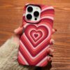 Kırmızı Retro Kalpler Tasarımlı Silikon Telefon Kılıfı