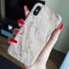 Beyaz Arka Planlı Kahve Rengi Gri Geçişli Desenler Mermer Baskılı  Silikon Telefon Kılıfı