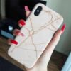 Beyaz Gold Kalın Yaldızlı Mermer Baskılı  Silikon Telefon Kılıfı