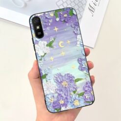 Lila Çiçek Ve Yıldızlı Gökyüzü Krem Renkli Silikon Telefon Kılıfı