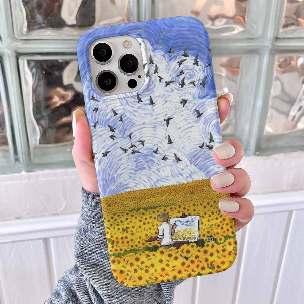 Ayçiçeği Tarlasında Van Gogh Baskılı Silikon Telefon Kılıfı