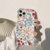 Renkli Çiçekler Yağlı Boya Tasarımlı Krem Renkli Silikon Telefon Kılıfı