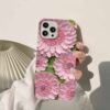 Pembe Çiçekler Yeşil Yapraklı Arka Ton Yağlı Boya Tasarımlı Krem Renkli Silikon Telefon Kılıfı