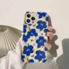 Mavi Beyaz Çiçekler Yağlı Boya Tasarımlı Sarı Renkli Silikon Telefon Kılıfı