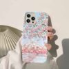 Pembe Beyaz Dağ Ve Pembe Çicekler Baskılı Renkli Silikon Telefon Kılıfı