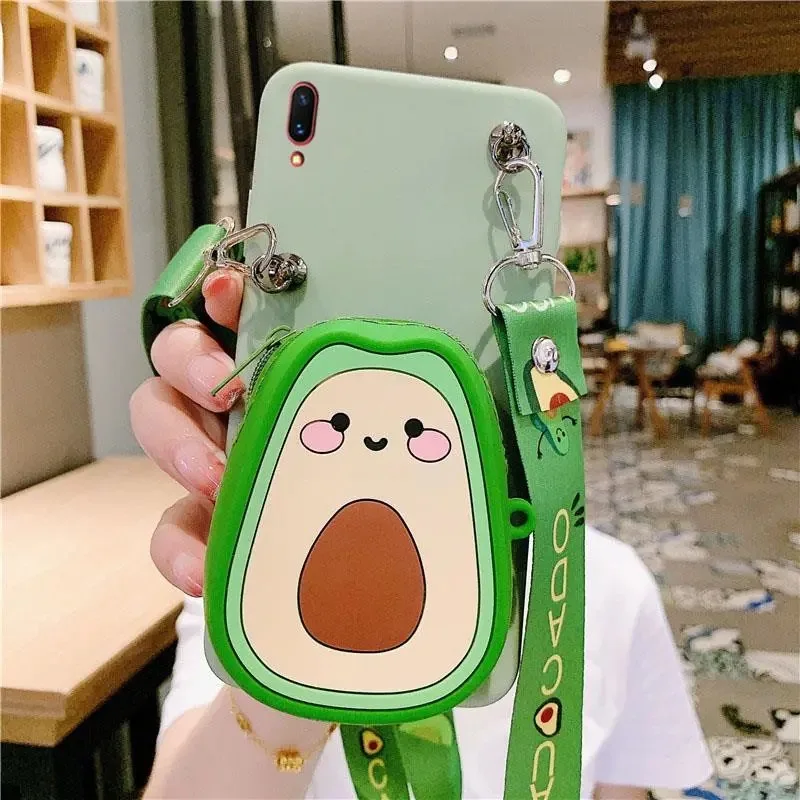 Avakado Cüzdanlı Ve Askılı Yeşil Silikon Telefon Kılıfı