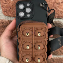 Ayıcıklar Popit Cüzdanlı Ve Askılı Siyah Silikon Telefon Kılıfı