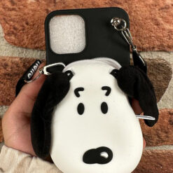 Köpekcik Cüzdanlı Ve Askılı Siyah Silikon Telefon Kılıfı