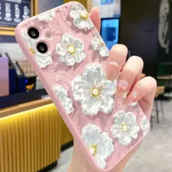 Alternative view of Beyaz Çiçekler Yağlı Boya Baskılı Silikon Telefon Kılıfı