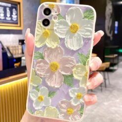 Soft Renkli Çiçekler Yağlı Boya Baskılı Silikon Telefon Kılıfı