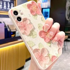 Alternative view of Turuncu Çiçekler Yağlı Boya Baskılı Silikon Telefon Kılıfı