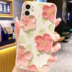 Turuncu Çiçekler Yağlı Boya Baskılı Silikon Telefon Kılıfı