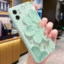 Alternative view of Yeşil Çiçek Yağlı Boya Baskılı Silikon Telefon Kılıfı