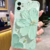 Yeşil Çiçek Yağlı Boya Baskılı Silikon Telefon Kılıfı
