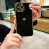 Kalp Desenli Parlak Siyah Renkli Silikon Telefon Kılıfı
