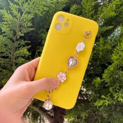 Sarı Renkli Bilek Geçmeli Zincirli Silikon Telefon Kılıfı