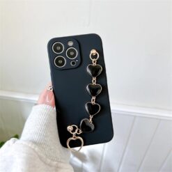 Siyah Renkli Bilek Geçmeli Zincirli Silikon Telefon Kılıfı