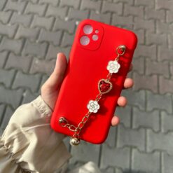Kırmızı Renkli Bilek Geçmeli Zincirli Silikon Telefon Kılıfı
