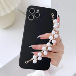 Siyah Renkli Bilek Geçmeli Zincirli Silikon Telefon Kılıfı