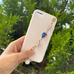 Krem Renkli Bilek Geçmeli Zincirli Silikon Telefon Kılıfı