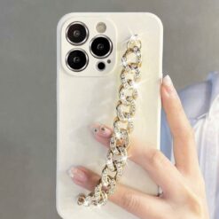 Beyaz Renkli Bilek Geçmeli Zincirli Silikon Telefon Kılıfı