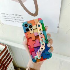 Lego Desen Baskılı Bilek Geçmeli Zincirli Silikon Telefon Kılıfı