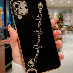 Siyah Renkli Bilek Geçmeli Parlak Zincirli Silikon Telefon Kılıfı