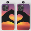 Çift Gün Batımı Kalp Tasarımlı Silikon Telefon Kılıfı