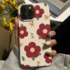 Kırmızı Basit Çiçekler Tasarımlı Silikon Telefon Kılıfı