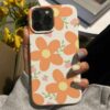 Turuncu Basit Çiçekler Tasarımlı Silikon Telefon Kılıfı