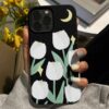 Ay Işığı Beyaz Laleler Tasarımlı Silikon Telefon Kılıfı