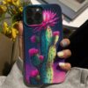 Fosforlu Çiçekli Kaktüs Tasarımlı Silikon Telefon Kılıfı