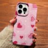 Pembe Çizğili Mini Kalpler Tasarımlı Silikon Telefon Kılıfı