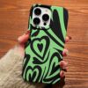 Yeşil Siyah Kalpler Tasarımlı Silikon Telefon Kılıfı