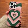 Yeşil Pembe Retro Kalpler Tasarımlı Silikon Telefon Kılıfı
